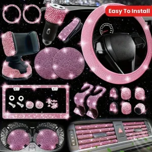 Car Steering Wheel Artificial Diamond Decoration Set